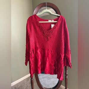 Red Textured Women's Top
